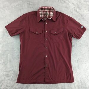 Kuhl Casual Button Down Shirt Mens Small Red Short Sleeve Hiking Outdoor Logo